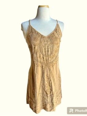 Earthbound trading company bleach washed Embroidered Tan Slip Dress XL